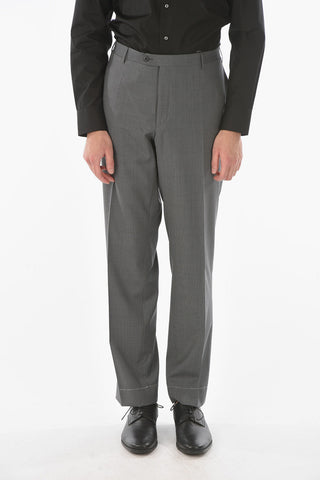 Extrafine Virgin Wool LEADER Slack Pants with Basket Weave Pattern