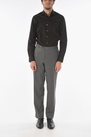 Extrafine Virgin Wool LEADER Slack Pants with Basket Weave Pattern