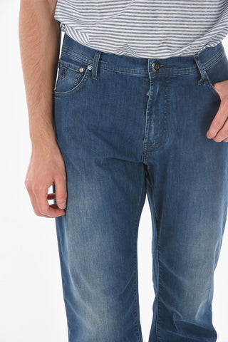 ID LUXURY DENIM Stretched Cotton Dark-wash Jeans with 5 Pockets