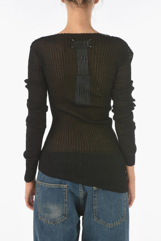 Long-sleeved Asymmetric Ribbed Stretch Cotton Top