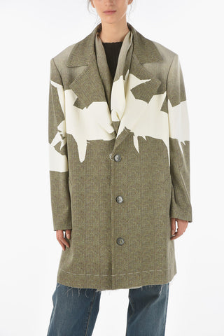 Wool Two-tone Coat with Herringbone Pattern