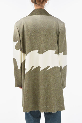 Wool Two-tone Coat with Herringbone Pattern