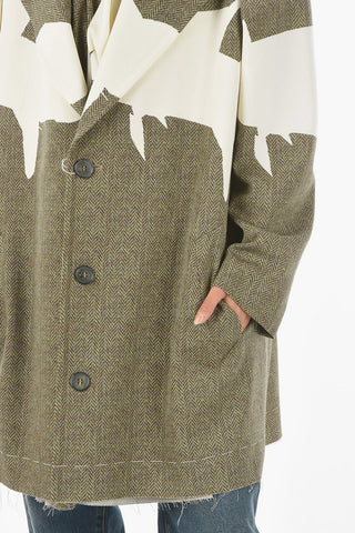Wool Two-tone Coat with Herringbone Pattern
