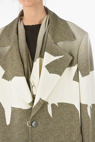 Wool Two-tone Coat with Herringbone Pattern
