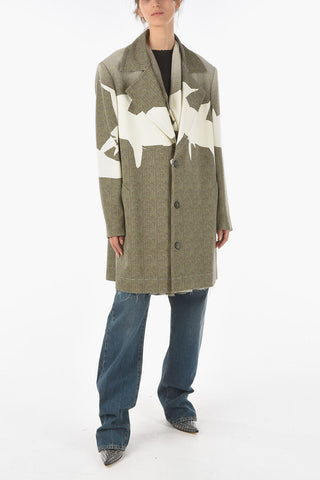 Wool Two-tone Coat with Herringbone Pattern