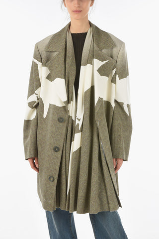 Wool Two-tone Coat with Herringbone Pattern