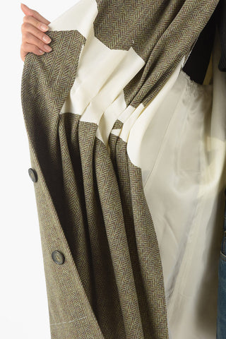 Wool Two-tone Coat with Herringbone Pattern