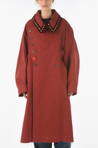 Raw-cut Coat with Chenille Band Detail on the Collar