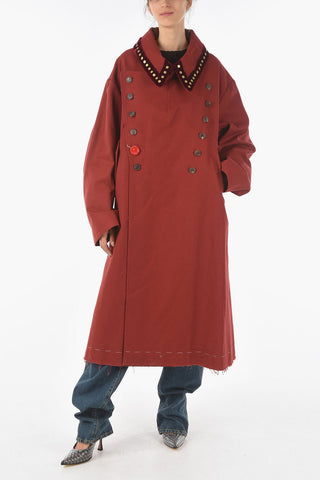 Raw-cut Coat with Chenille Band Detail on the Collar