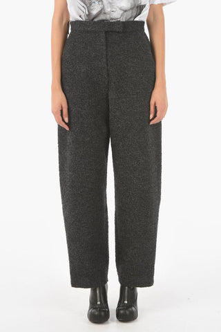 EMPORIO ICON Wool Blend Bouclé Baggy Pants with High Rise