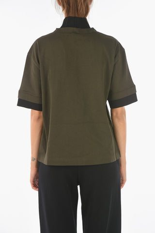 EMPORIO RECYCLED T-shirt Mock Neck in Tessuto Tecnico con Toppa Floreale