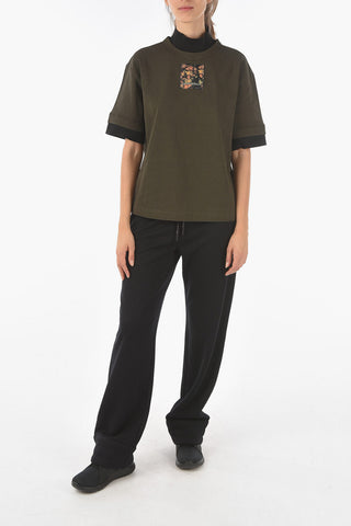 EMPORIO RECYCLED T-shirt Mock Neck in Tessuto Tecnico con Toppa Floreale