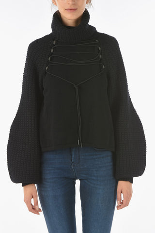 EMPORIO RECYCLED Turtleneck Cropped Sweater with Laces Detail