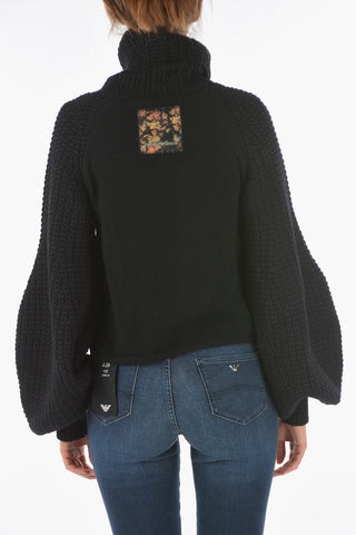 EMPORIO RECYCLED Turtleneck Cropped Sweater with Laces Detail