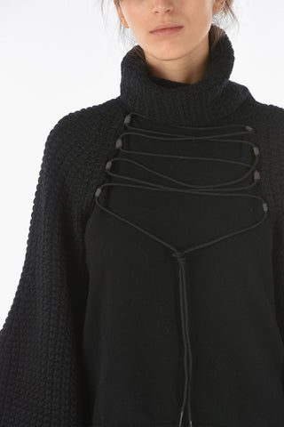 EMPORIO RECYCLED Turtleneck Cropped Sweater with Laces Detail