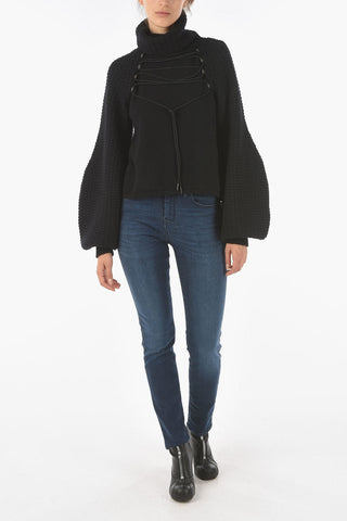 EMPORIO RECYCLED Turtleneck Cropped Sweater with Laces Detail