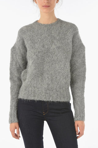 Wool Blend Crewneck Fuzzy Sweater