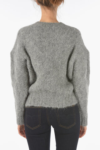 Wool Blend Crewneck Fuzzy Sweater
