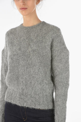 Wool Blend Crewneck Fuzzy Sweater
