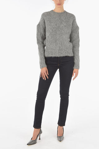 Wool Blend Crewneck Fuzzy Sweater