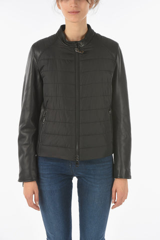 EMPORIO Leather Jacket with Quilted Fabric Detail