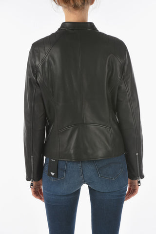 EMPORIO Leather Jacket with Quilted Fabric Detail