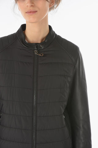 EMPORIO Leather Jacket with Quilted Fabric Detail