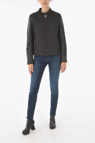 EMPORIO Leather Jacket with Quilted Fabric Detail