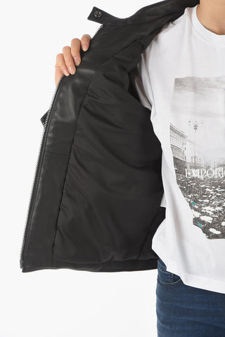 EMPORIO Leather Jacket with Quilted Fabric Detail