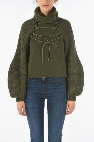 EMPORIO RECYCLED Turtleneck Cropped Sweater with Laces Detail
