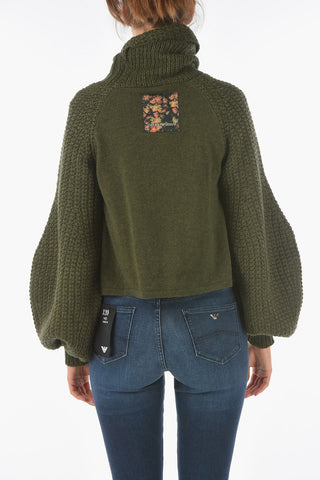 EMPORIO RECYCLED Turtleneck Cropped Sweater with Laces Detail