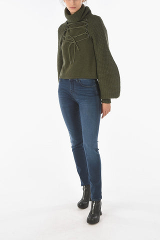 EMPORIO RECYCLED Turtleneck Cropped Sweater with Laces Detail