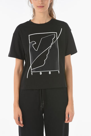 EMPORIO Cropped T-shirt with Eagle Logo Print