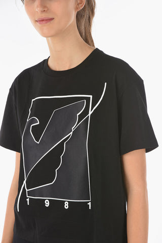 EMPORIO Cropped T-shirt with Eagle Logo Print