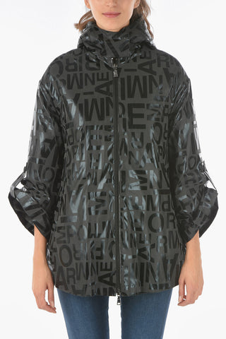 EMPORIO Lettering Pirnted Hooded Jacket with Removable Inner Ecofur Lining