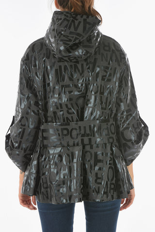 EMPORIO Lettering Pirnted Hooded Jacket with Removable Inner Ecofur Lining