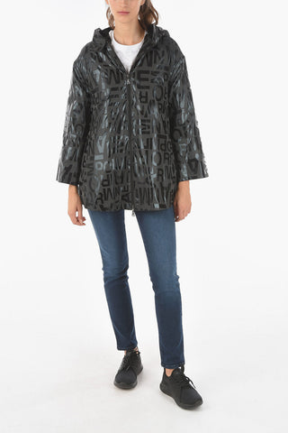 EMPORIO Lettering Pirnted Hooded Jacket with Removable Inner Ecofur Lining