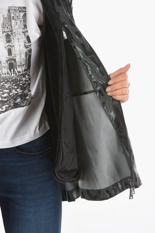 EMPORIO Lettering Pirnted Hooded Jacket with Removable Inner Ecofur Lining