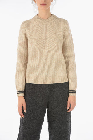 EMPORIO Wool Blend Crewneck Sweater with Contrasting Bands