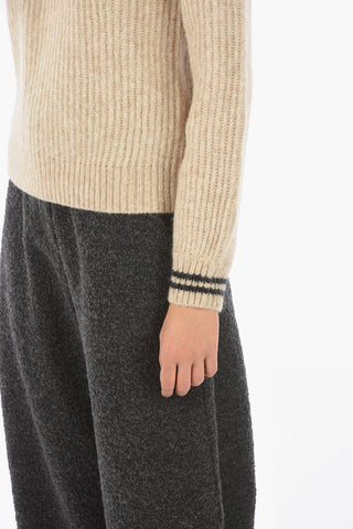 EMPORIO Wool Blend Crewneck Sweater with Contrasting Bands
