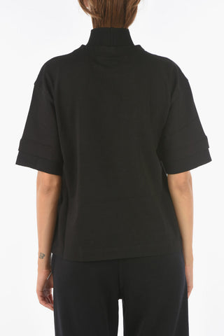 EMPORIO RECYCLED T-shirt Mock Neck in Tessuto Tecnico con Toppa Floreale