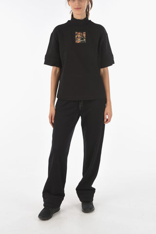 EMPORIO RECYCLED T-shirt Mock Neck in Tessuto Tecnico con Toppa Floreale