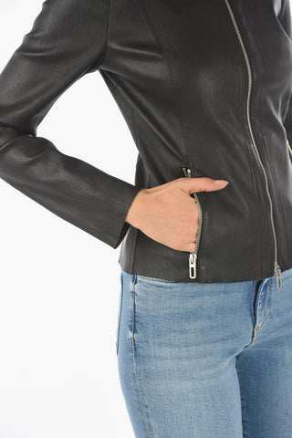 Leather Jacket with Zip Closure
