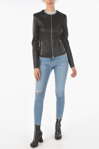 Leather Jacket with Zip Closure