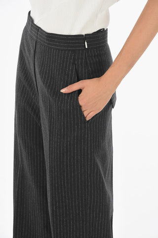 Pinstriped Slouchy Pants with SIde Zip Fastening