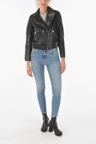 Leather ESTELLA Biker Jacket with Side Double Buckles