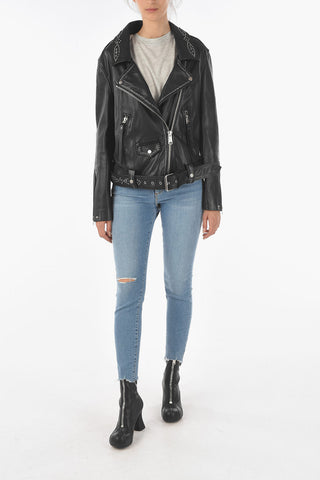 Giubbotto Biker LUNA in Pelle con Borchie Decorative