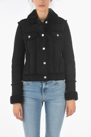 Suede Leather KINGSLY Shearling Jacket with Double Breast Pocket
