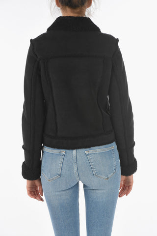 Suede Leather KINGSLY Shearling Jacket with Double Breast Pocket