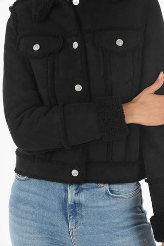 Suede Leather KINGSLY Shearling Jacket with Double Breast Pocket